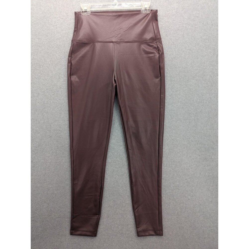 Zenana Leggings Womens L Brown Faux Leather High Rise Stretch Ankle Pants